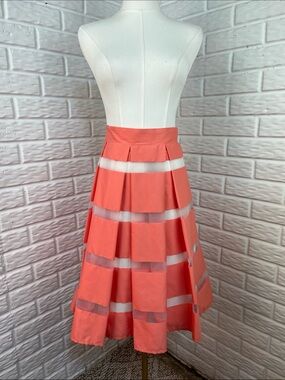 VESPER247 coral and mesh illusion skirt a line stripe and pleated, lined size 12